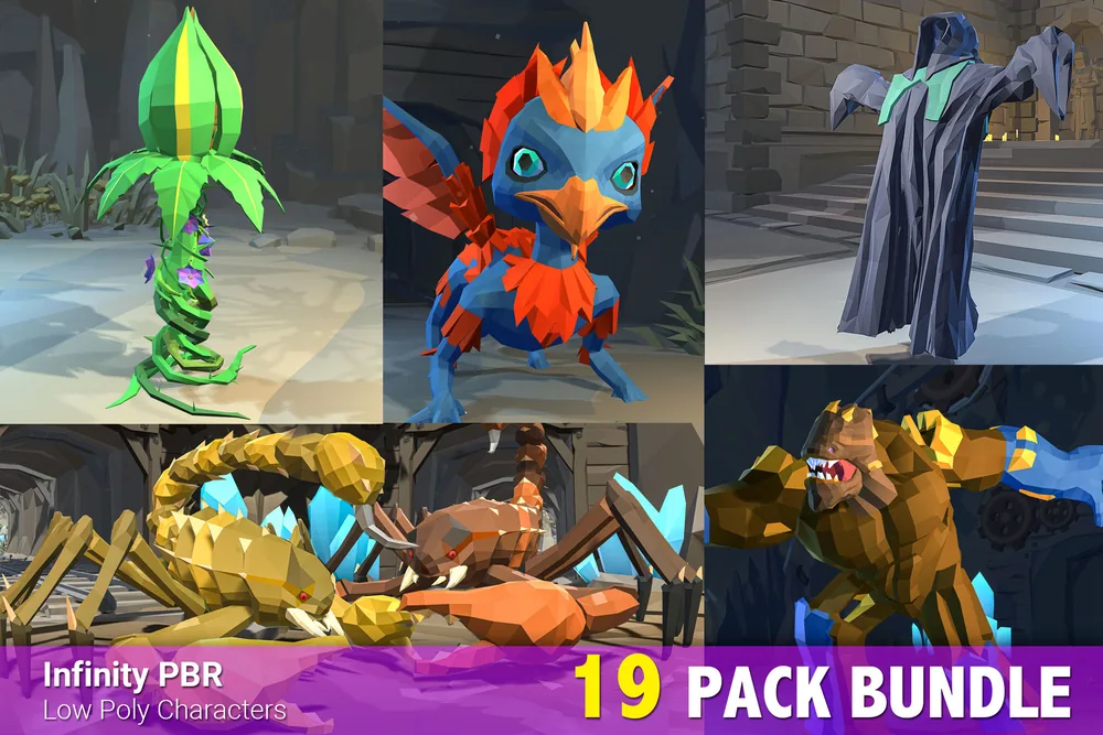 Low Poly Monster Bundle 2 – 19 Character Packs!